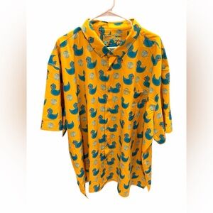 Retro Rifle Killer Duck Button Down Shirt Yellow Blue Size 4XL
